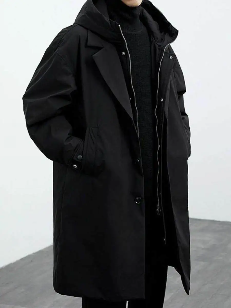 

Trench Coat Navy Mens Lapel Material Ultra-Long Demi-Season Thin Full Youth Citybody Chaqueta Britain Quilted White Shipping Ins