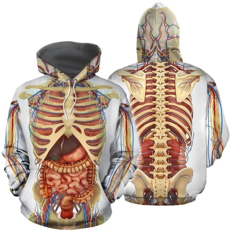 3D All Over Printed Transparent Human Body Organs Hoodie Costume Apparel Mens Casual Plus Size Pullover Sweatshirt Sudaderas