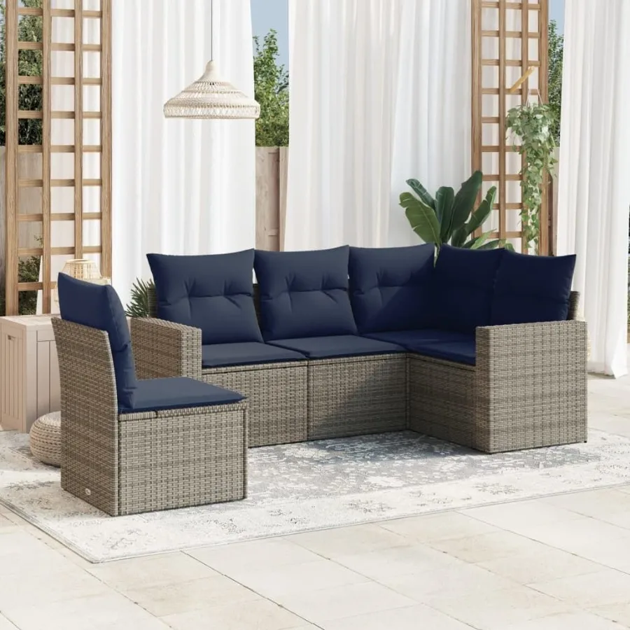 

5 Piece Patio Sofa Set with Cushions Gray Poly Rattan