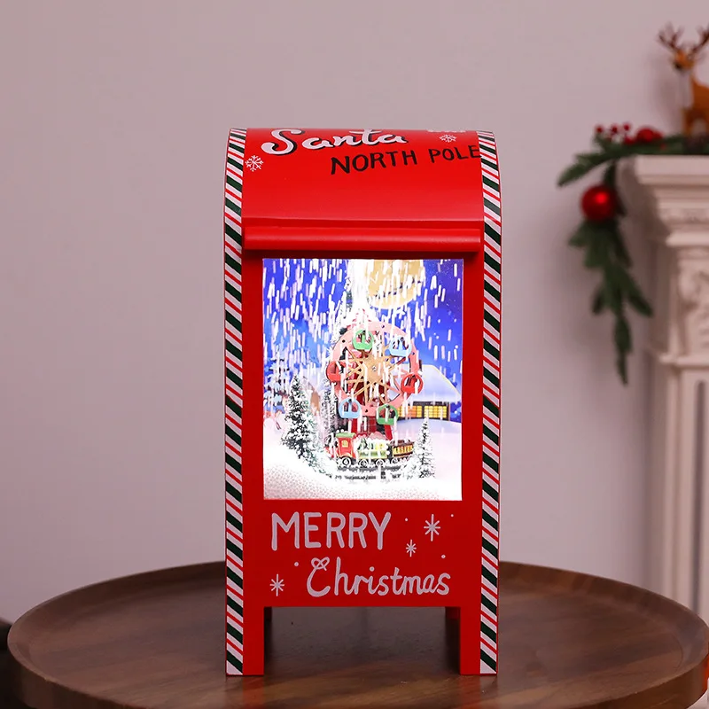 %*l forChristmas standing small mailbox wooden snow music ornament home decoration lamp
