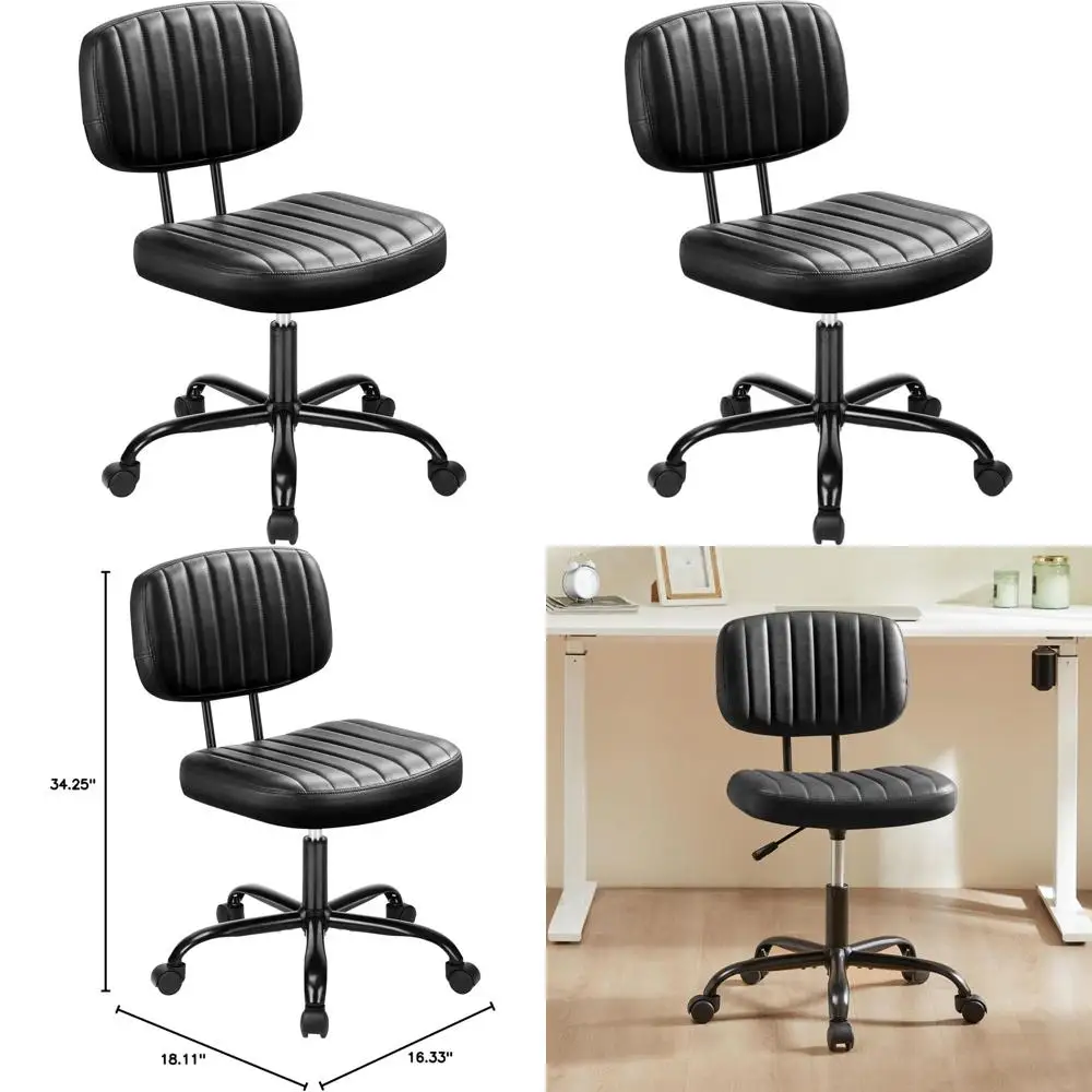 

Вращающееся офисное кресло с регулируемой высотой и колесиками, без подлокотников, из искусственной кожи, с поясничной опорой, черное