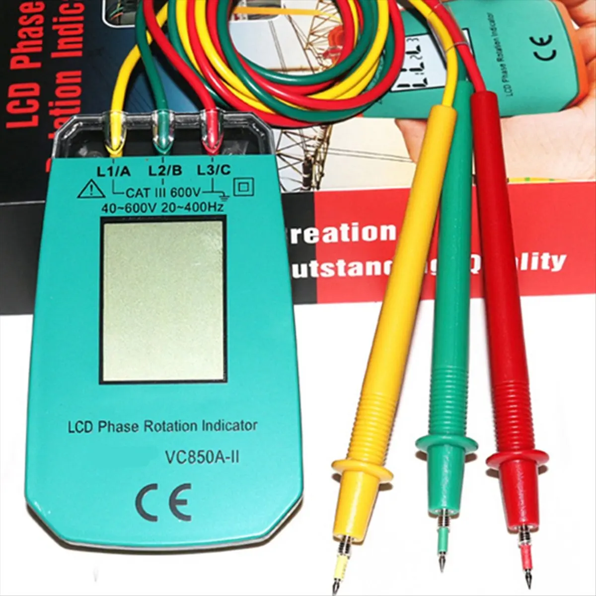 A72Z 3 Phase Tester Digital Phase Indicator Detector LED Phase Sequence Meter Voltage Tester 40V-600V AC