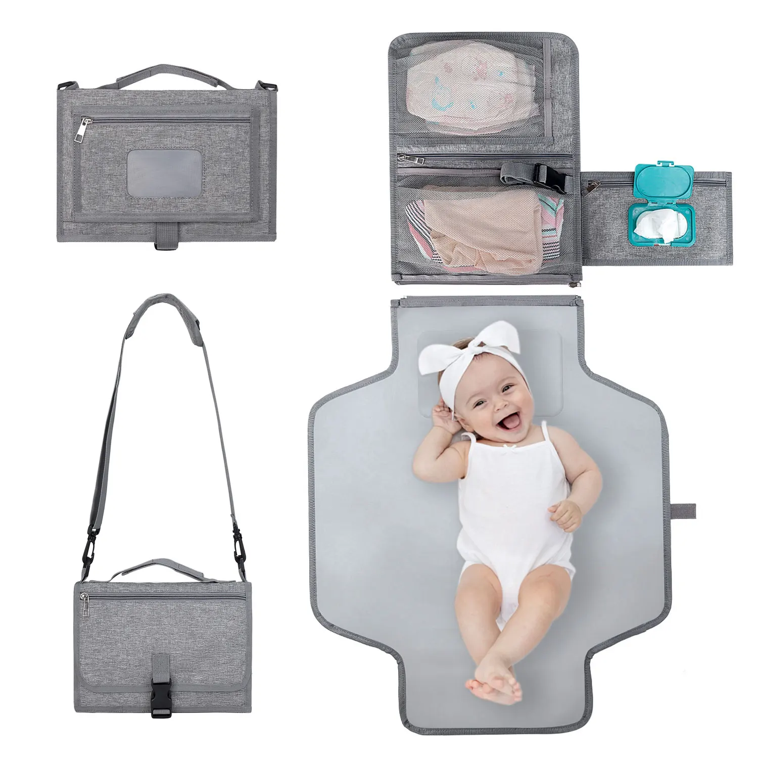

All in 1 Portable Baby Diaper Changing Pad Covers Stroller Bag Waterproof Urinary Pad Mat Large Storage With Wipes Pocket
