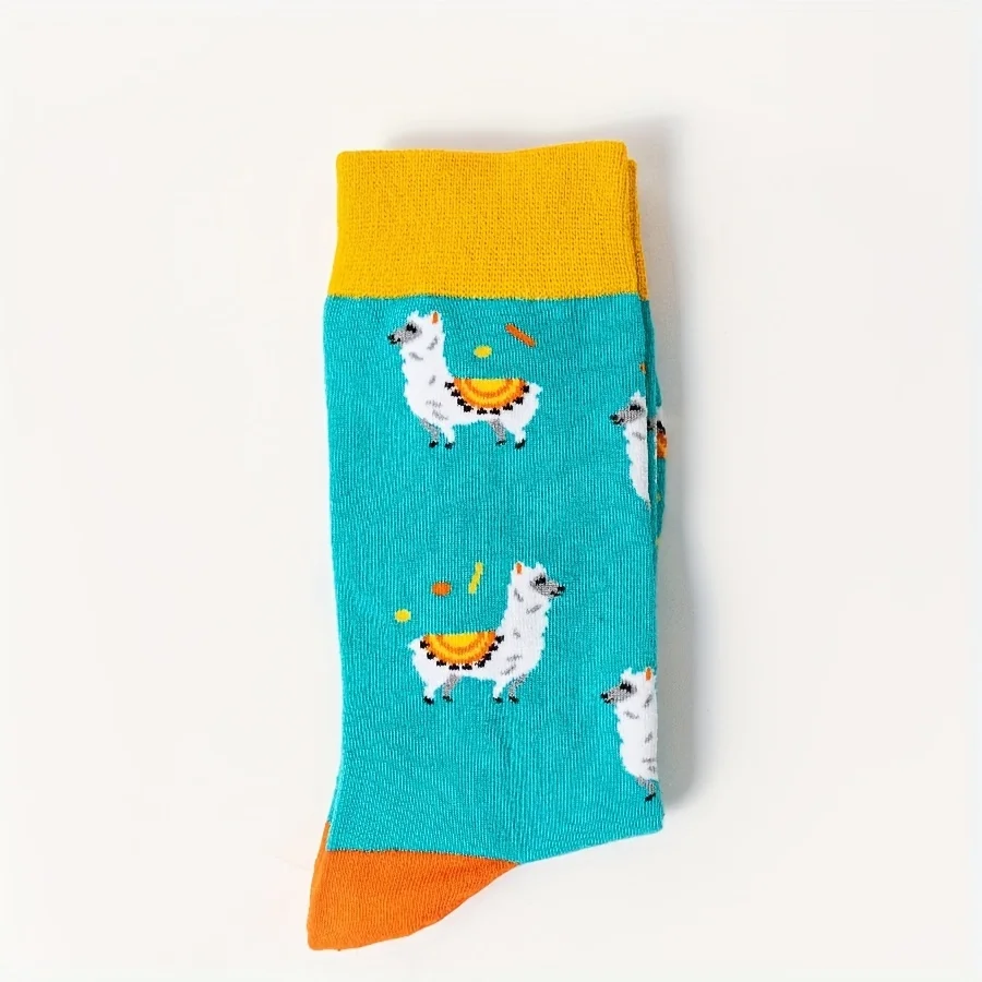 A pair of autumn and winter new cute cartoon alpaca men's middle tube socks cotton socks