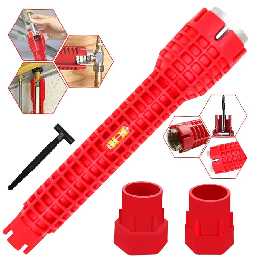 

Three head red Sink wrench 8-in-1 screw removing water heater water pipe socket wrench hand tool set