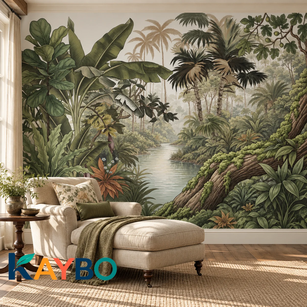 Tropical Jungle Wallpaper Mural Vintage Rainforest River Landscape Palm Trees Botanical Wall Decor Living Room Non Self Adhesive