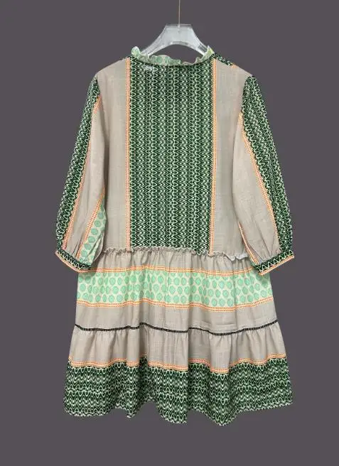 فستان قميص عصري جديد لربيع وصيف 2025 مطبوع عليه موجة ورقبة دائرية وأزرار لأعلى فستان نسائي غير رسمي فضفاض بأكمام واسعة #5