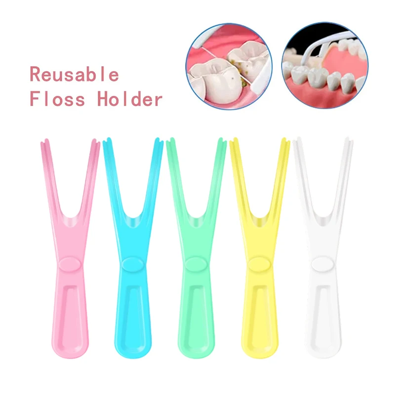 1/5Pcs Y Shape Plastic Dental Floss Rack Reusable Pick Holder Teeth Clean Care Tool Without Dental Floss Oral Hygiene Toothpick