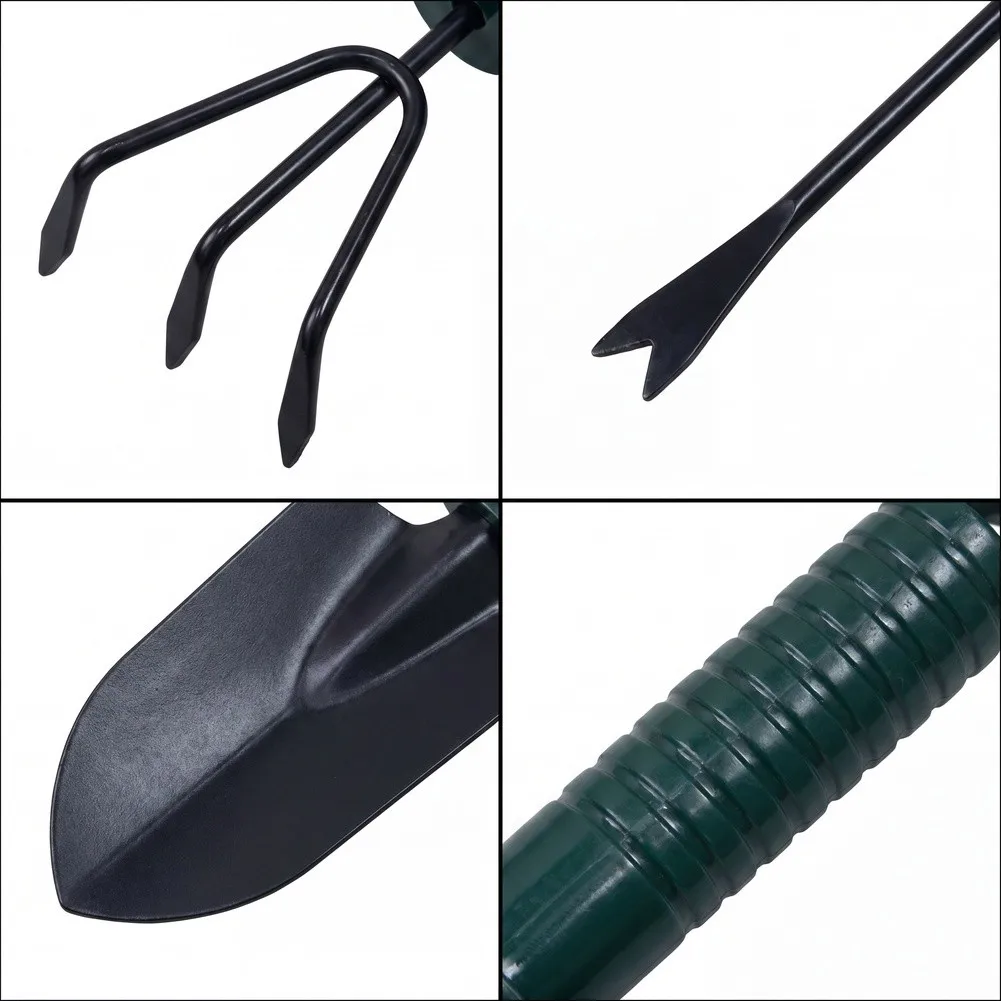 Alloy 4 Piece Gardening Tool Set Includes Trowel Transplanter Cultivator and Weeder Space Saving Hanging Hole Design