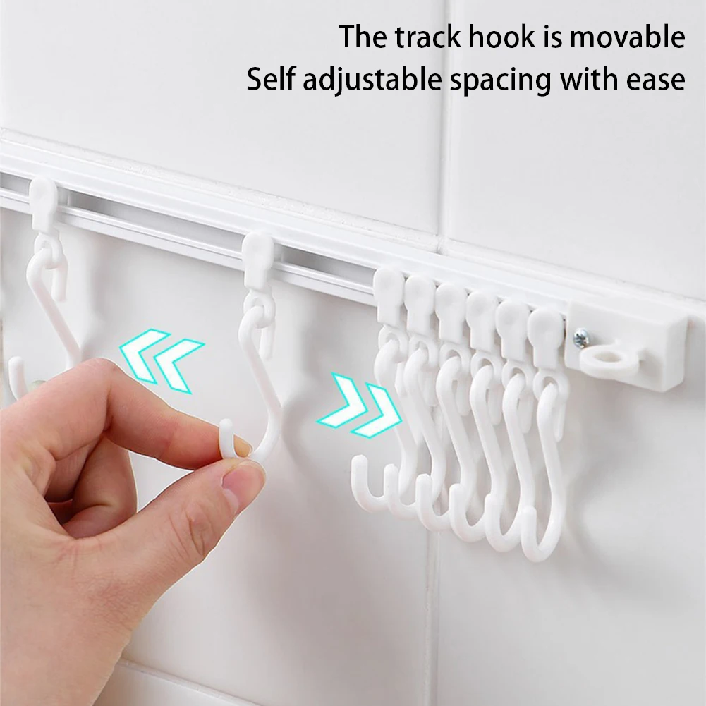 Self Adhesive Wall Hanging Hook, Multifunctional, Sliding, S-shaped, Kitchen, Bathroom, Cabinet