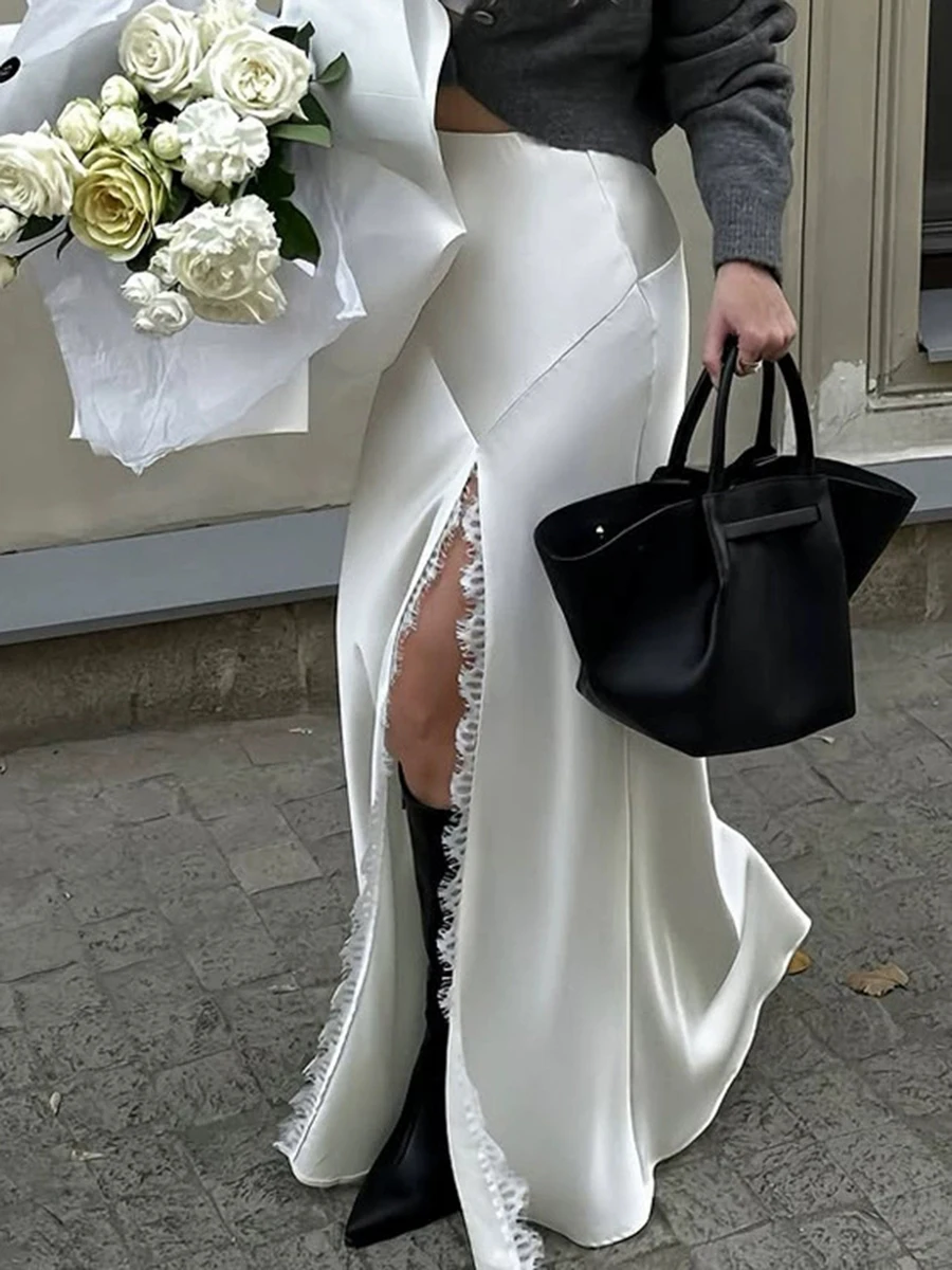 TWOTWINSTYLE Elegant Lace Maxi Women Skirts High Waist Minimalist Long Skirt for Banquet Evening Commute Wear Fashion Autumn New