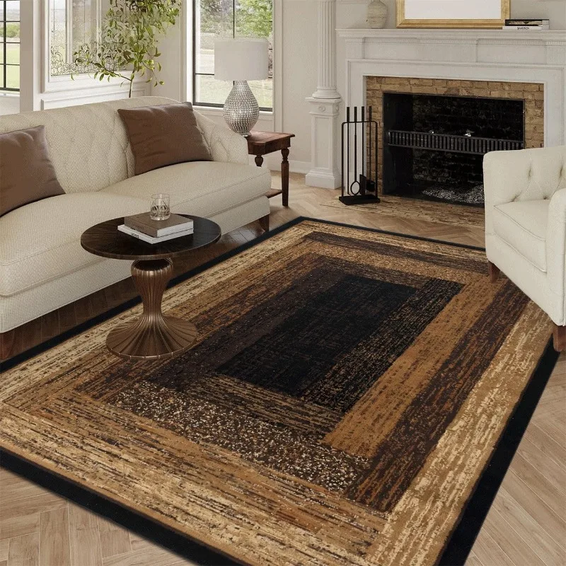 Vintage Frame Pattern Flannel Rug Soft Non Slip Floor Mat Distressed Decor Carpet for Living Room Bedroom Indoor Home Decoration