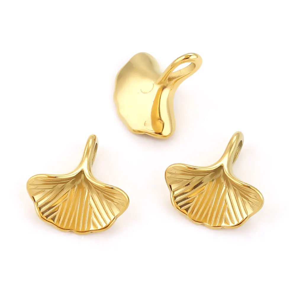 10pcs/lot PVD Gold Plated Stainless Steel Ginkgo Leaf Charms For Earring Necklace DIY Leaves Charms Jewelry Findings Supplies