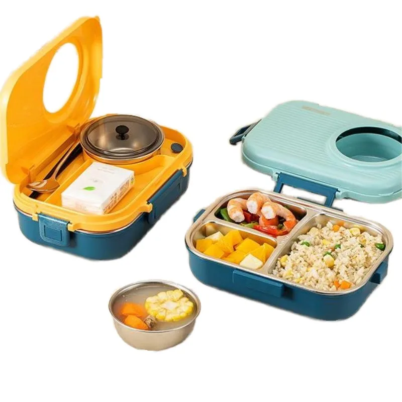 Portable square single-layer lunch box can be microwaved, suitable for children to make soup space