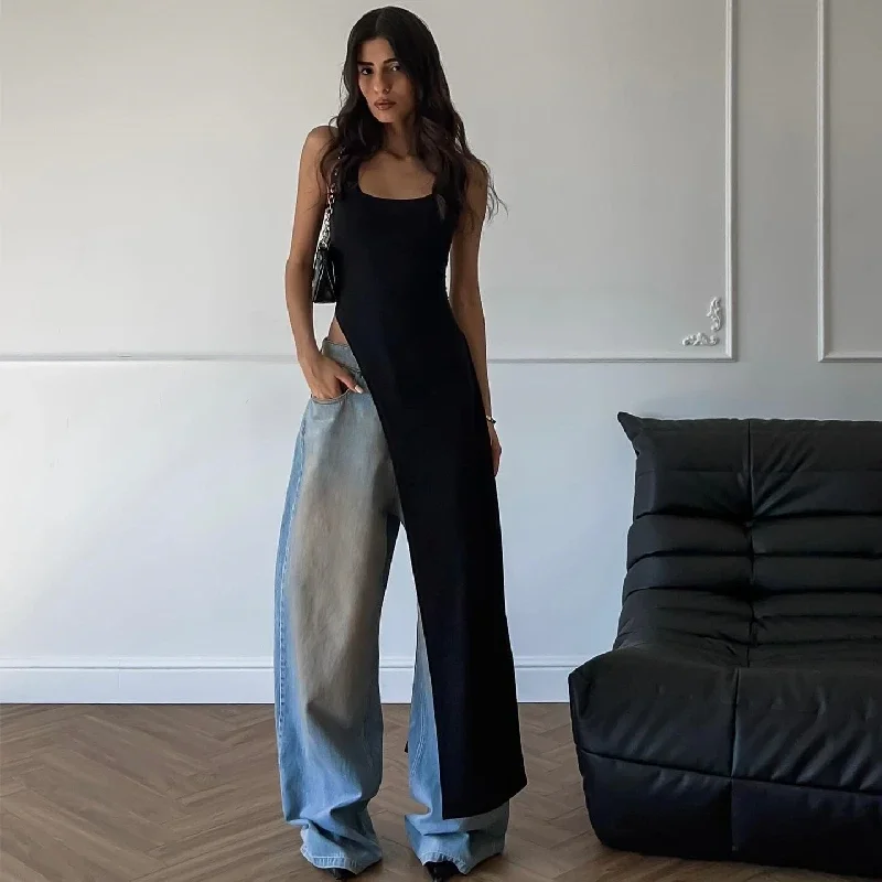 

New Summer Sexy Sleeveless Slit Dress Y2K Elegant Women Long Dresses 2025 Fashion Irregular Party Club Split Dresses
