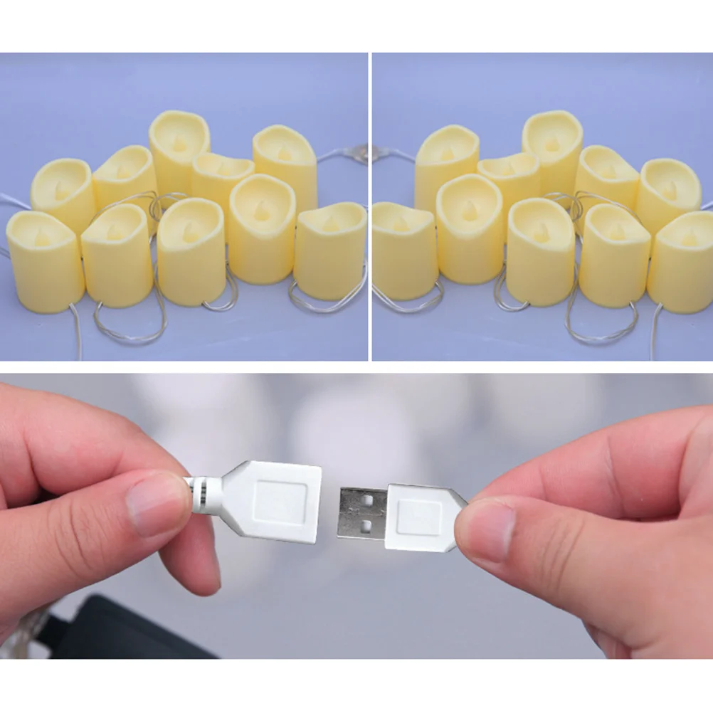 

Led Electronic String Lights 1.5M Warm White Usb Flameless Candles For Party Wedding Decor Glitter Romantic