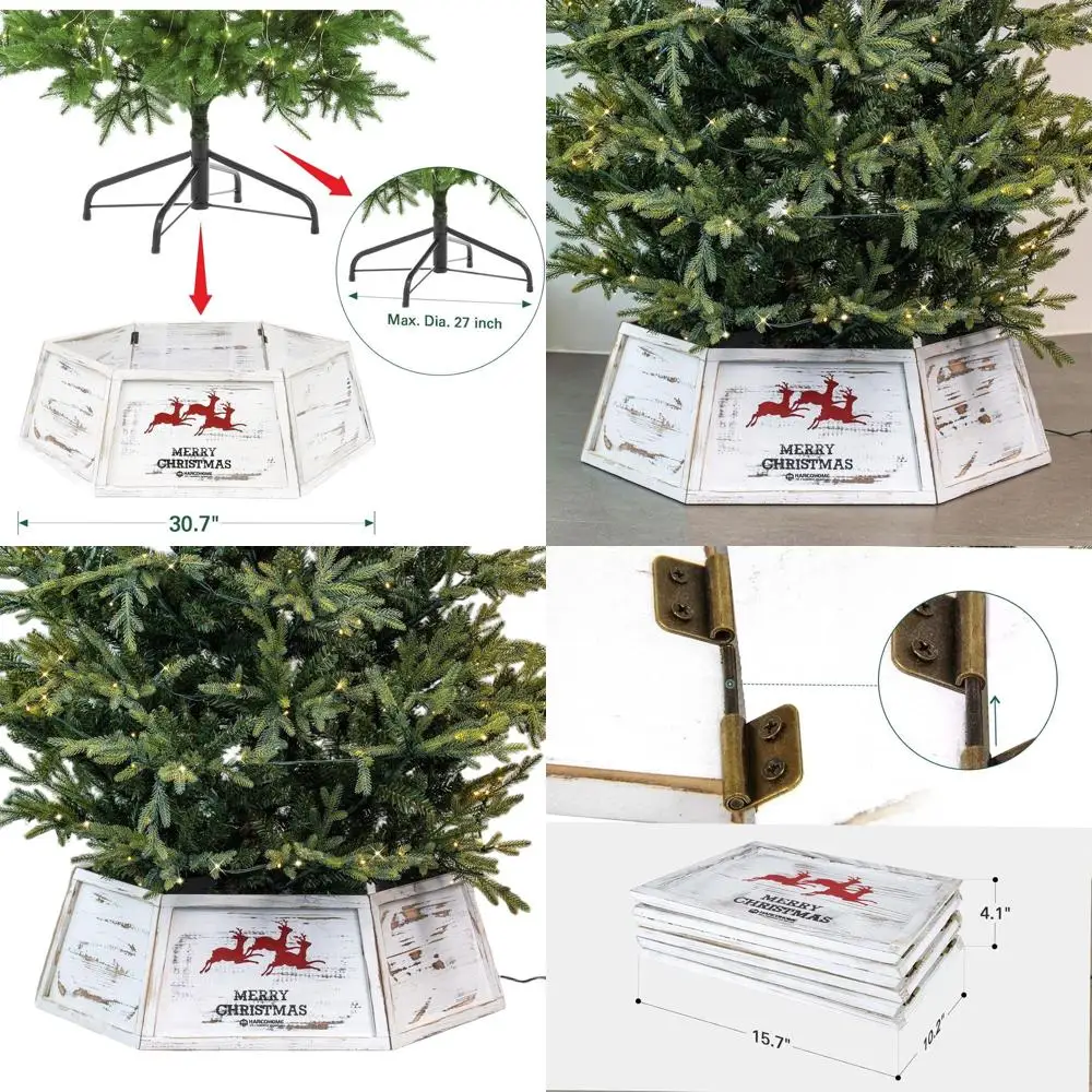 

Деревянный воротник в деревенском стиле, шестиугольная крышка основания, кольцо из натурального дерева ручной работы, состаренная винтажная юбка в виде елки для рождественского декора, D