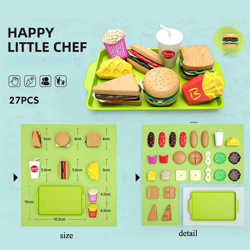 Kids Small Kitchen Toy Pretends Play Fast Food Hamburger Cookie Mini Pizza Snack for Children Educational House Gift