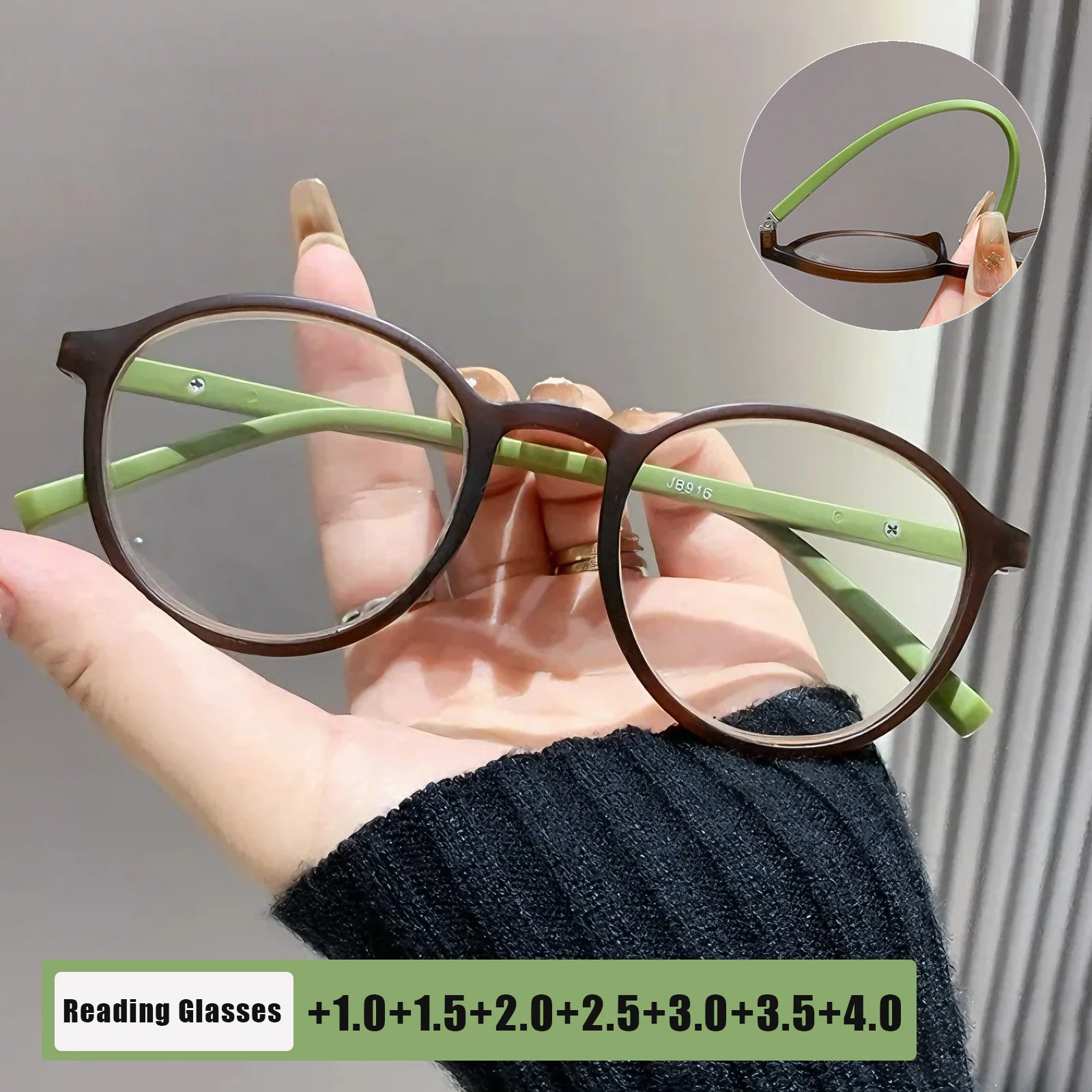

Retro Round Blue Light Blocking Reading Glasses with Plus Diopters Unisex Oversized Comfortable Presbyopia Glasses To +4.0