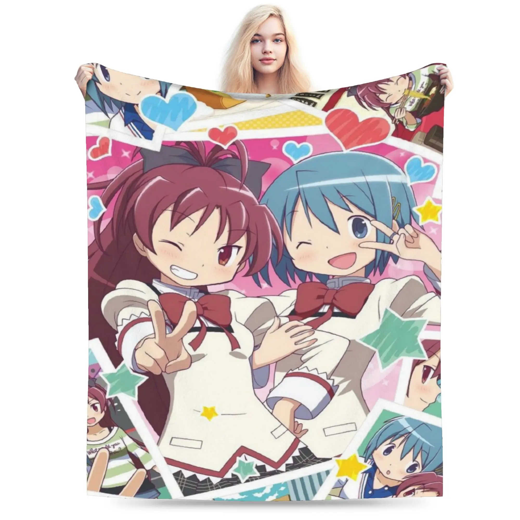 Puella Magi Madoka Magica Anime Blankets Soft Coral Fleece Plush Healing Present  Throw Blankets Rug Piece