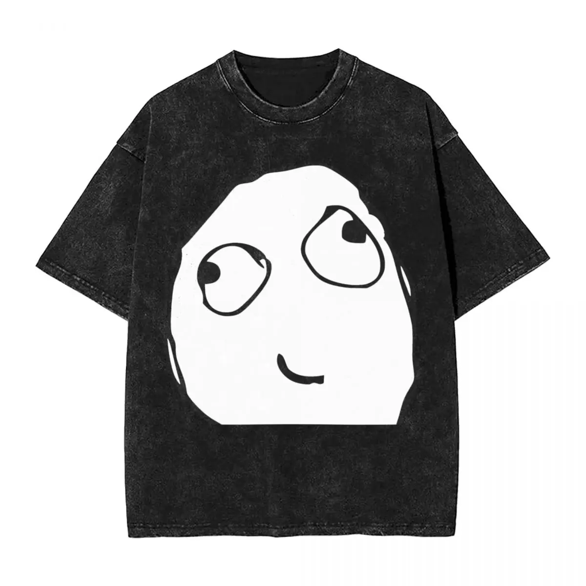 Washed T Shirts Derp Face Meme Trollface T-Shirt Oversize Rage Comic Funny Anime Streetwear Graphic Tops Tee Shirt for Men Women