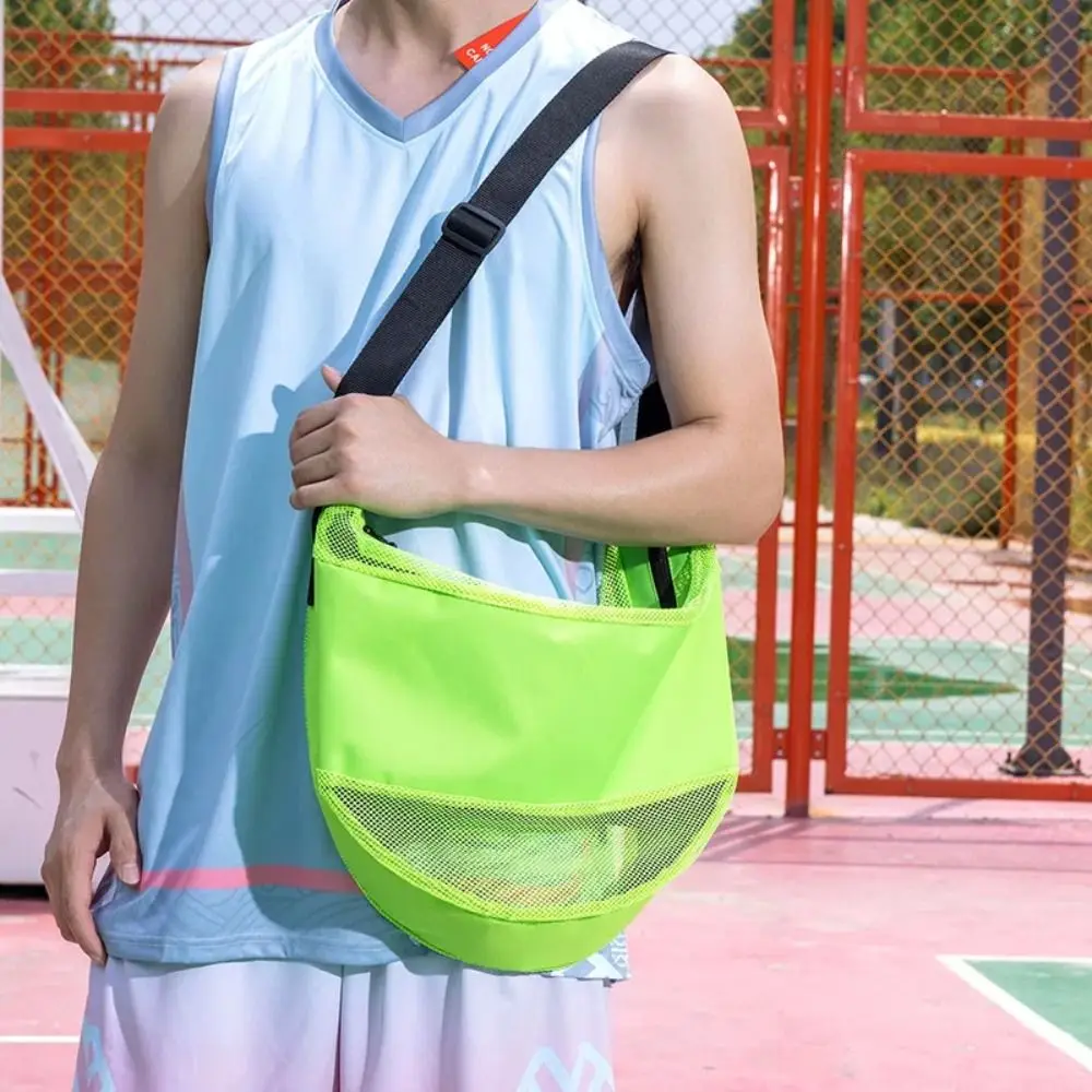 Tas Jaring Basket Multifungsi Tas Bola Tunggal Dapat Disesuaikan dan Bernapas dengan Saku Ritsleting Tas Bola Olahraga Portabel