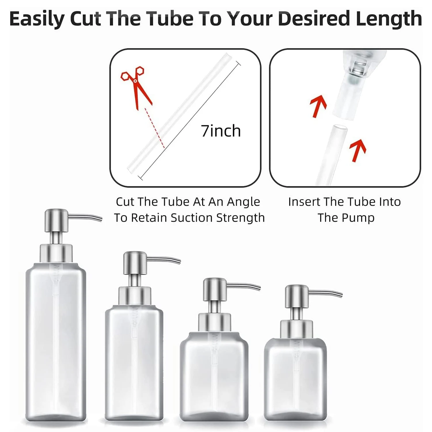 Dispensador de jabón de 4 piezas, bomba de acero inoxidable de repuesto para loción, botellas de cuello Regular 28/400 para Baño