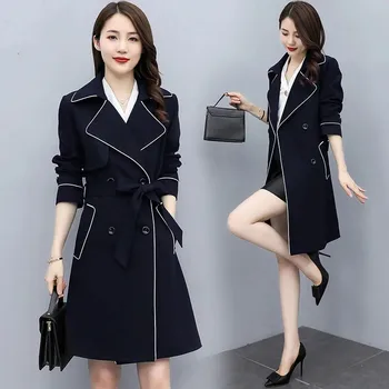 Lining High End windbreaker women's spring clothing 2024 new trend loose mid-length coat women's trench coat 4XL