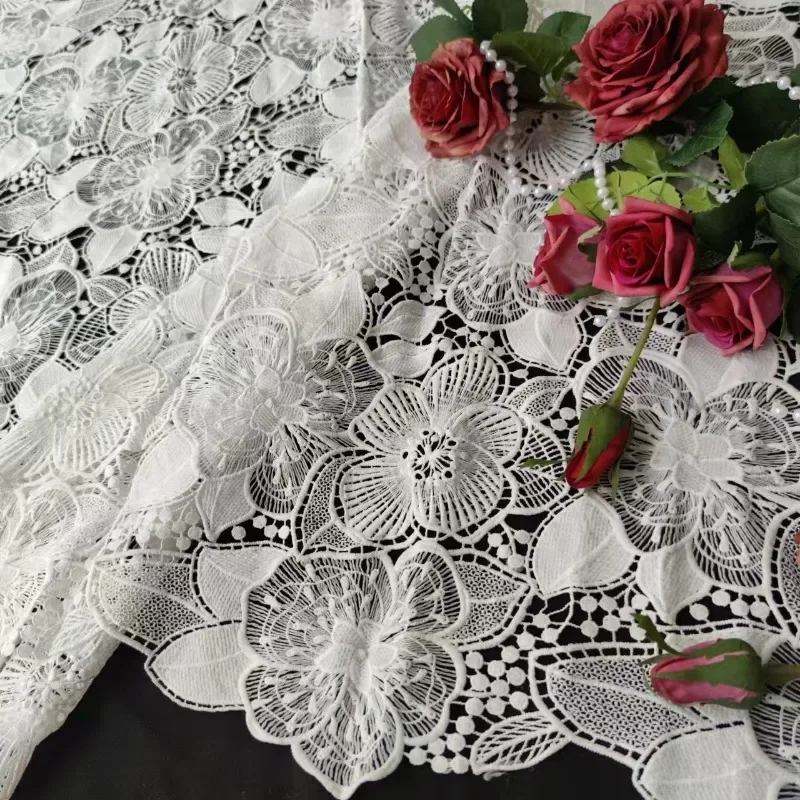 

Off White Milk Silk Hollow Lace Fabric, Bridal Wedding Dress Fabric DIY Accessories Designer Fabric