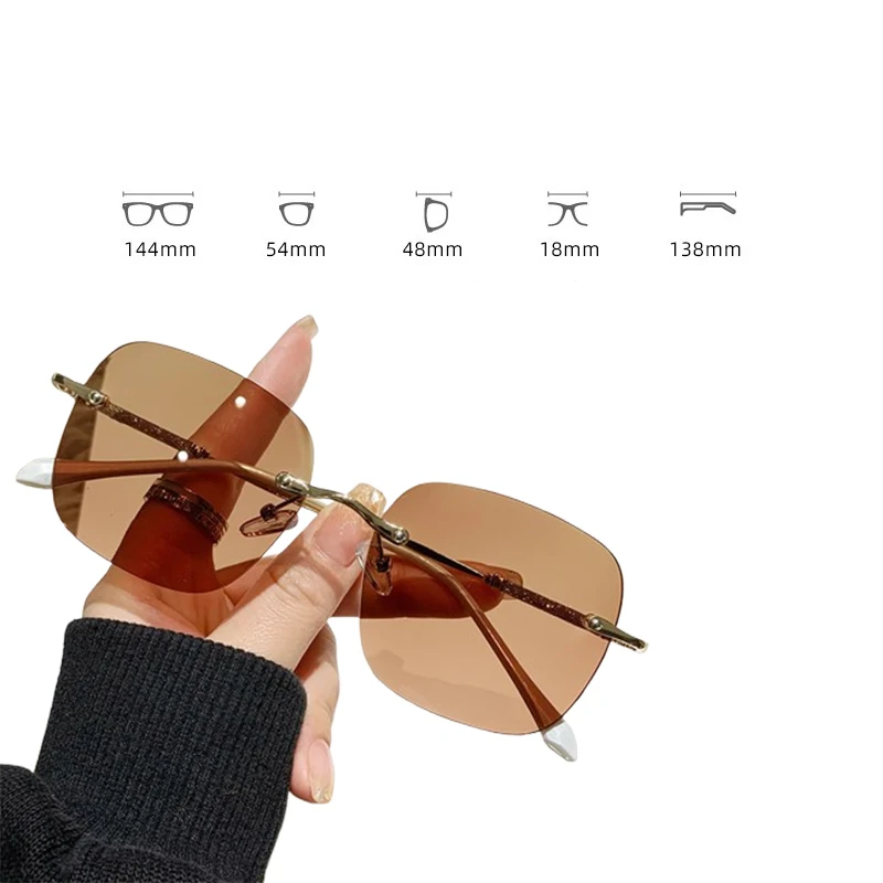 نظارات شمسية بدون إطار فوتوكروميك للنساء، نظارات شمسية بعدسات مربعة عتيقة، نظارات حماية من الأشعة فوق البنفسجية 400، نظارات كبيرة الحجم