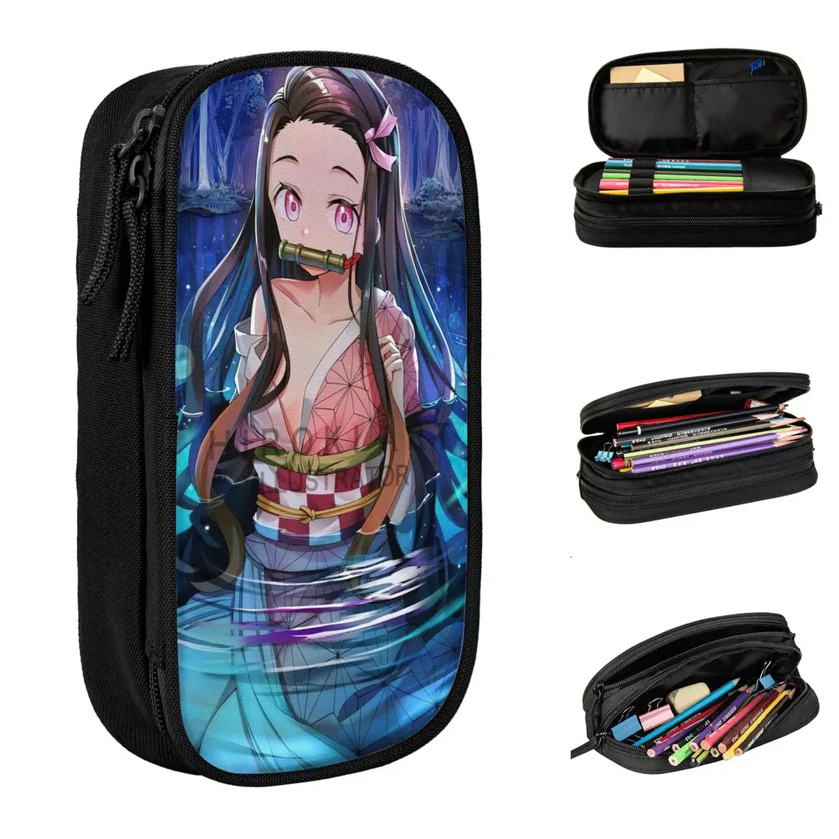 Kamado Nezuko Demon Slayer Pencil Cases Anime Pen Box Bags Girls Boys Big Capacity School Supplies Gifts Pencil Pouch