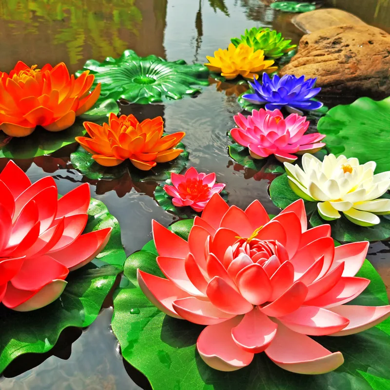 10/17/28cm Lotus Artificial Flower Floating Fake Lotus Plant Water Lily Micro Landscape for Pond Garden swimming pool Decor