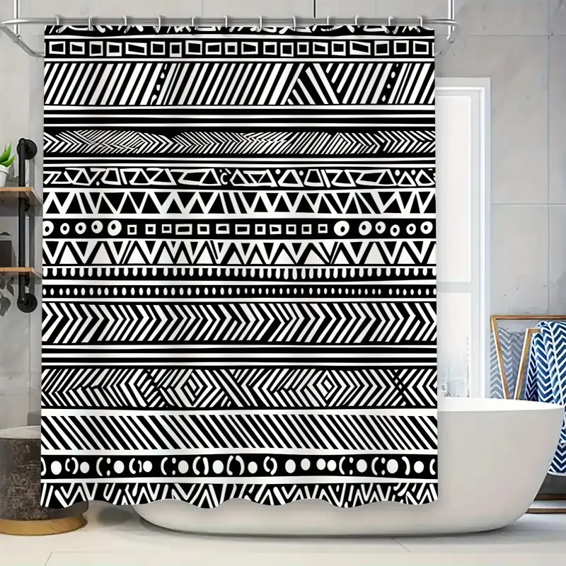 

Геометрический черно-белый комплект занавесок для душа для декора ванной комнаты, водонепроницаемая ткань с кольцами в комплекте