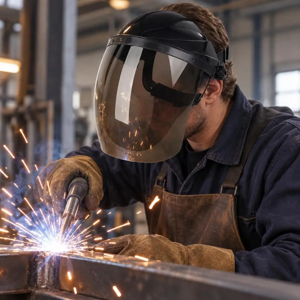 Welding Helmet Transparent Full Face Shield Safety PC Head-mounted Eye Screen Protective Mask Arc Welding Cap