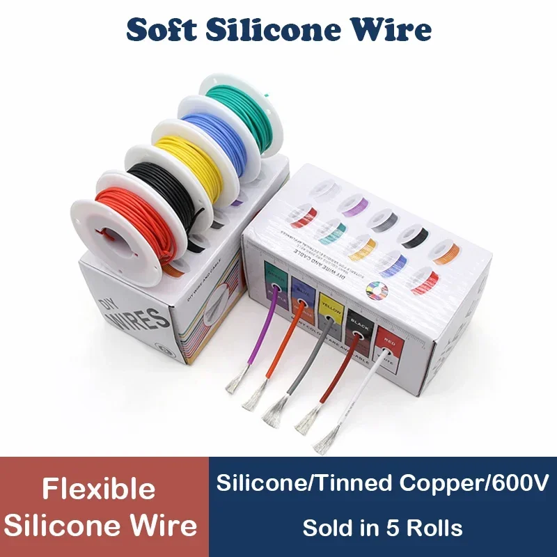 

Flexible Silicone Tinned Copper Wire（5 Colors Mix Kit）30/28/26/24/22/20/18/16AWG Heat Resistant Stranded Cable Electrical Wires