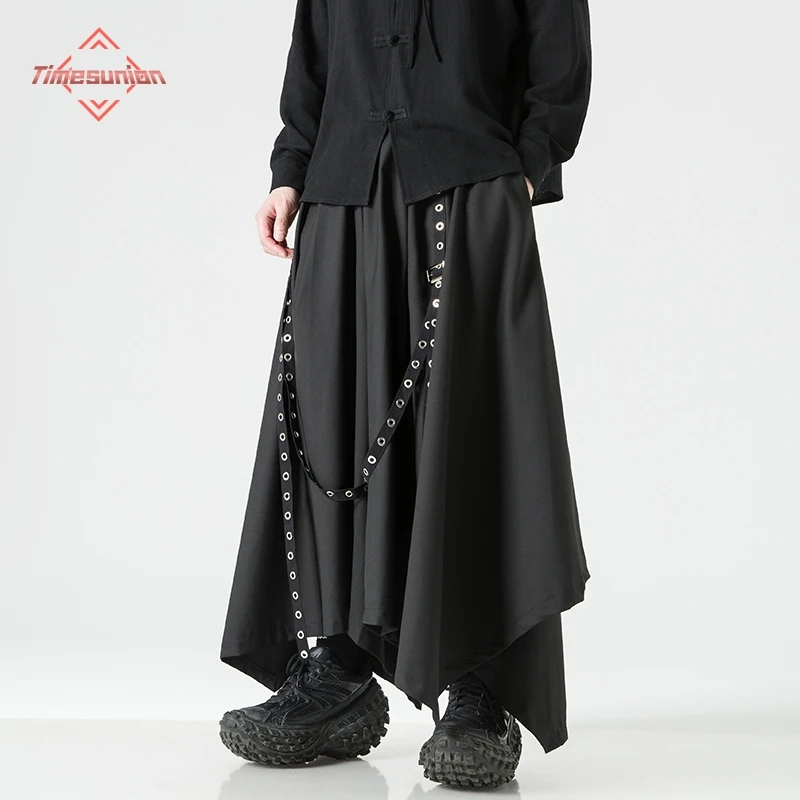 Autumn Dark Department Culottes Pants for Men Studded Wide Leg Pants Fashion Hairstylist Harem Pants Man Black Plus Size 5XL