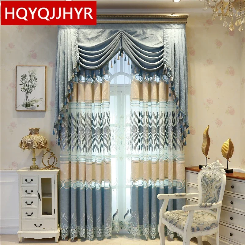 

European Style High Quality Elegant Embroidery Custom Living Room Floor-To-Ceiling Curtains For Bedroom Windows In Villas