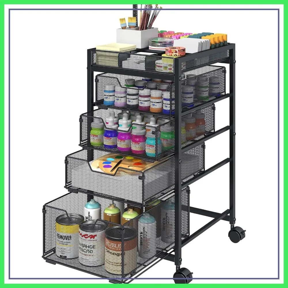 

Rolling Utility Cart with 4 Drawers, Craft Organizer with DIY Divider, Lockable Wheels for Art Supplies, Brushes & Paints