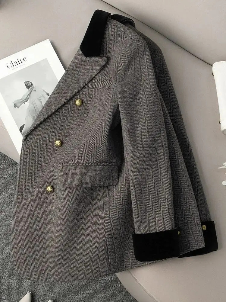 

Casual Sle Loose Fit ey Women's Suit Jaet Autumn Winter New Arrival Faionable Slimming Design Casual Faion Polyeste...