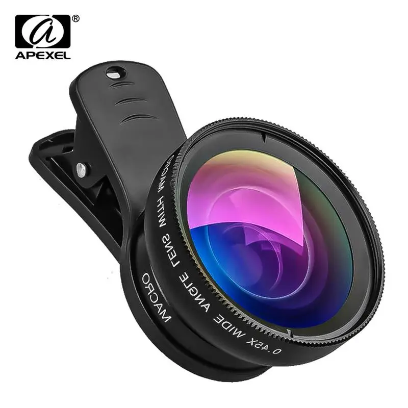 

APEXEL Phone Lens Kit for iPhone 6s Xiaomi Samsung with 0.45x Super Wide Angle 12.5x Macro Micro HD Camera Mobile Phone Lens Set