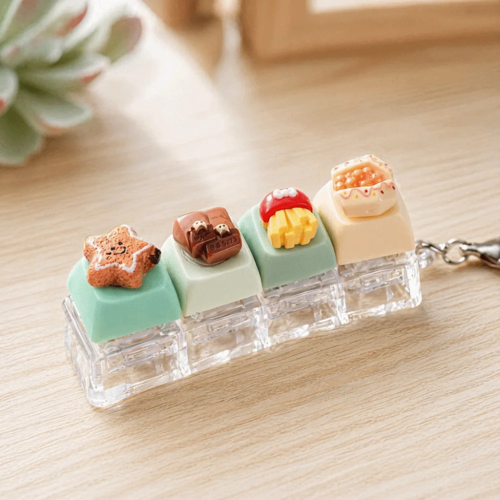 4 Key Anti-stress Pendant Bear Keycap Mechanical Mini Keyboard Pendant Finger Button Pass The Time Fidget Keychain Bag Charms