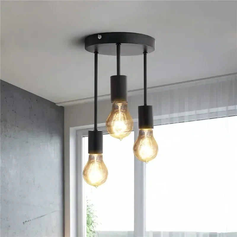 

Minimalist Living Room Dining Modern Light Fixtures 3 Heads Iron Industrial Chandelier Bedroom Kitchen Straight Pipe Chandelier