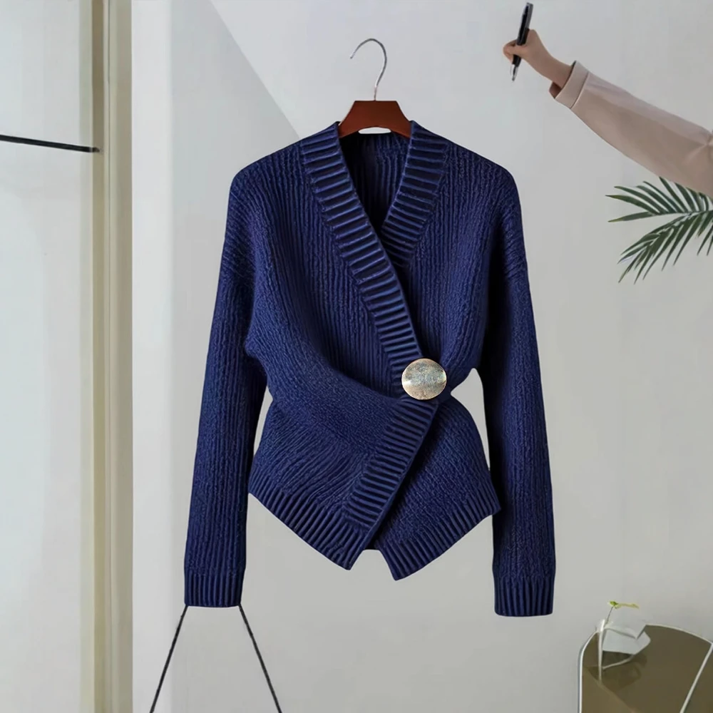 

UNIKTEE Women's Long Sleeve V-Neck Cardigan Elegant Casual Button Decor Layered Solid Color Autumn Winter Fashion Top