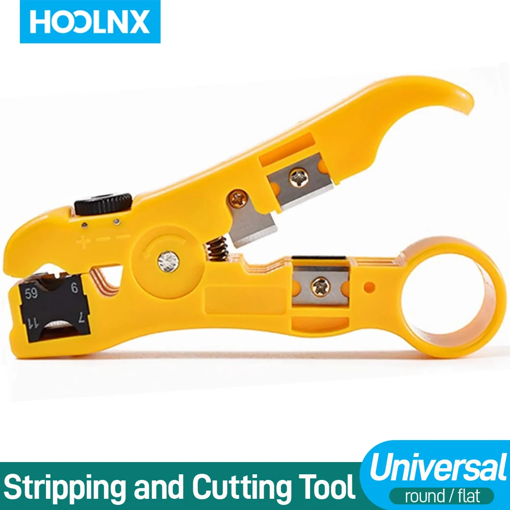 Hoolnx Adjustable Stripping/Cutting Tool Wire Stripper Cutter for Tel Ethernet Cable, Round/Flat Cables, Cat6 Cat7 RJ45 RJ11