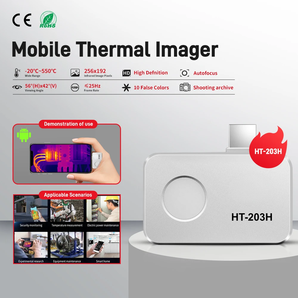 HT-203H 256*192 Termocamera Android Type-C Termocamera 25Hz Mobile