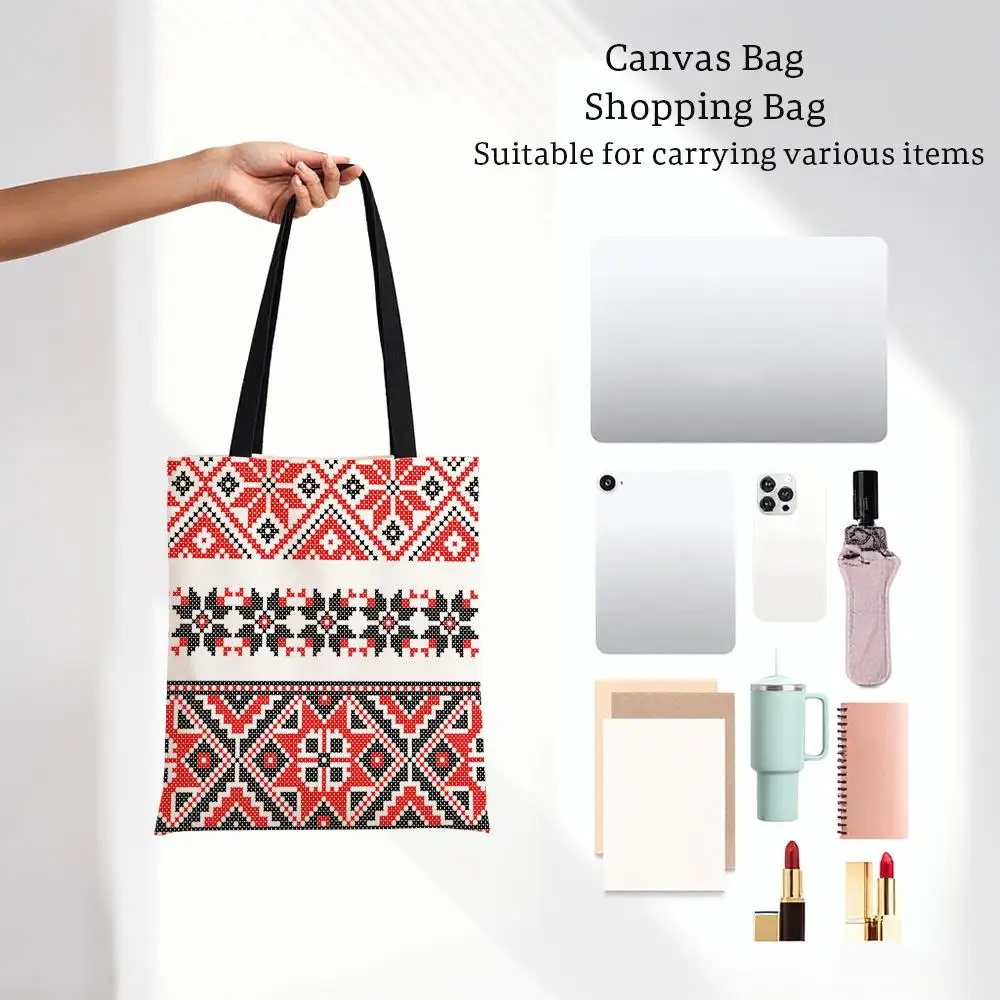Traditional Ornate R-Russian-Style Pattern Storage Bags Lightweight Printed Canvas Bag Portable Daily Shopping Shoulder Bag
