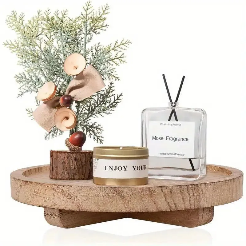 Natural Wooden Storage Tray with Round Edges, Elegant Vanity Desk Organizer for Soap, Candles, Ideal for  Countertop Display