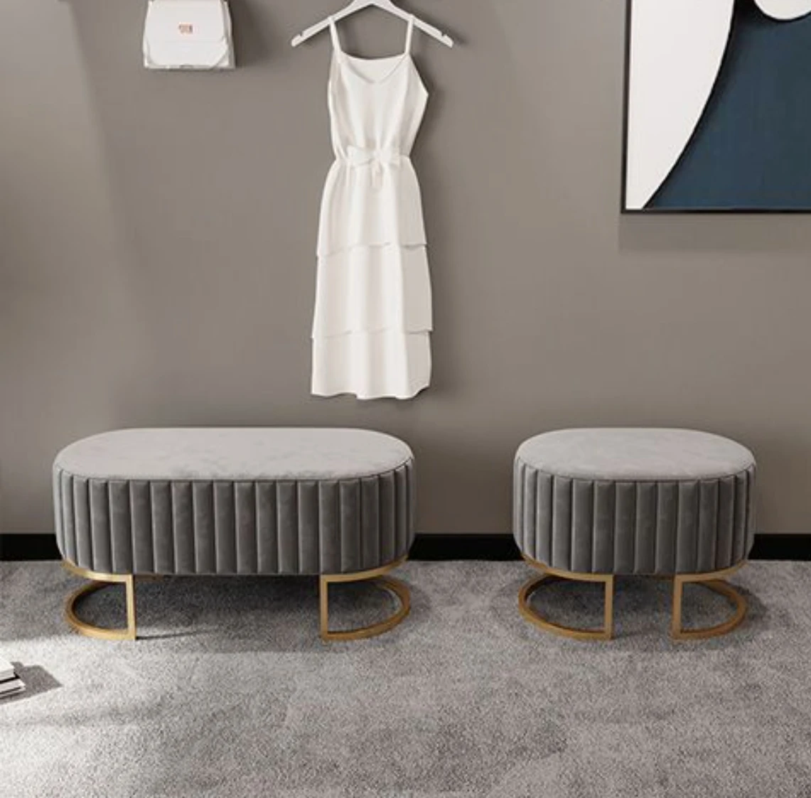 Nordic style leather shoe bench simple home living room sofa stool soft bedside bench with fitting room storage space