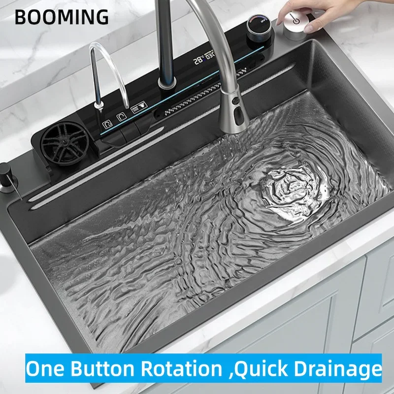 Trending Products 2024 New Kitchen Sinks with Anti-scratch  Honeycomb Design Integrated Waterfall Sink