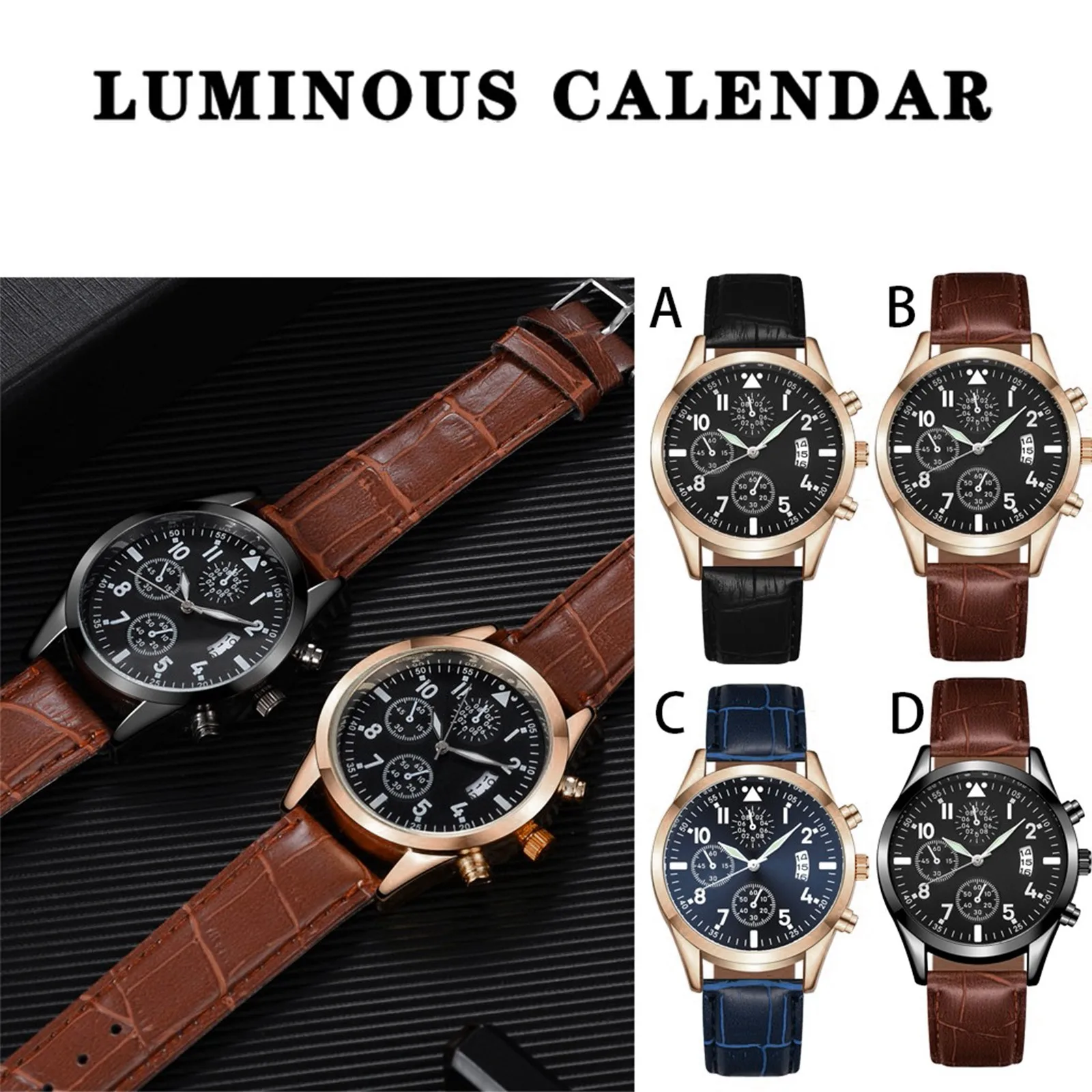 

Popular Men's Leather Band Watch With Calendar Function Plus Luminous Function Casual Watch Quartz Wristwatches Vintage Montre